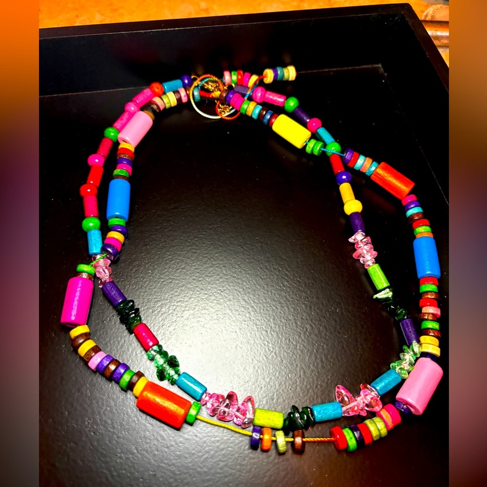 2pc handmade wooden beaded necklace